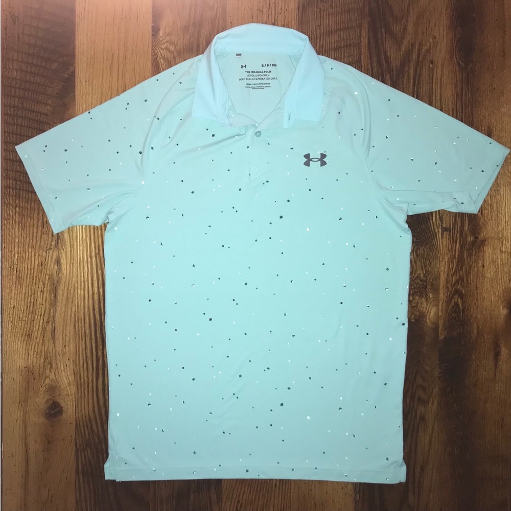 Men’s Under Armour Iso-Chill Light Blue Golf Shirt—Size S (see measurements)